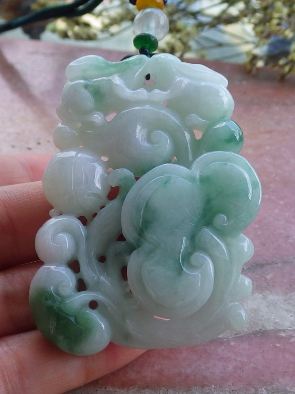 Certified Natural A Jade jadeite Zodiac Rabbit Deer Ruyi Lotus Pendant Necklace